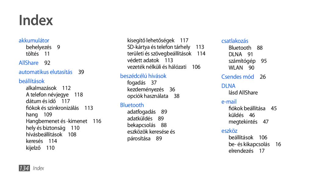 Samsung GT-I5800DKAOMN, GT-I5800CWAOMN, GT-I5800DKACOA, GT-I5800DKAXEZ, GT-I5800DKACOS manual Index, 110, 114, Védett adatok  